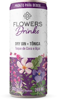 Lata Flowers Drinks gin tônica toque de Coco e Açaí